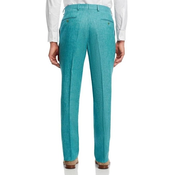 Robert Graham Men Blue Delave Flat-Front Linen Suit Trousers Dress Pants Sz 34R - Picture 2 of 10